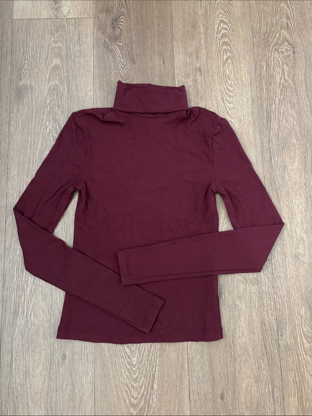 H&M Burgundy Ribbed Turtleneck Long Sleeve Top